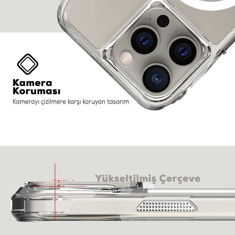 Apple iPhone 15 Pro Kılıf M-safe Şarj Özellikli Airbagli Şeffaf Zore İncek Kapak