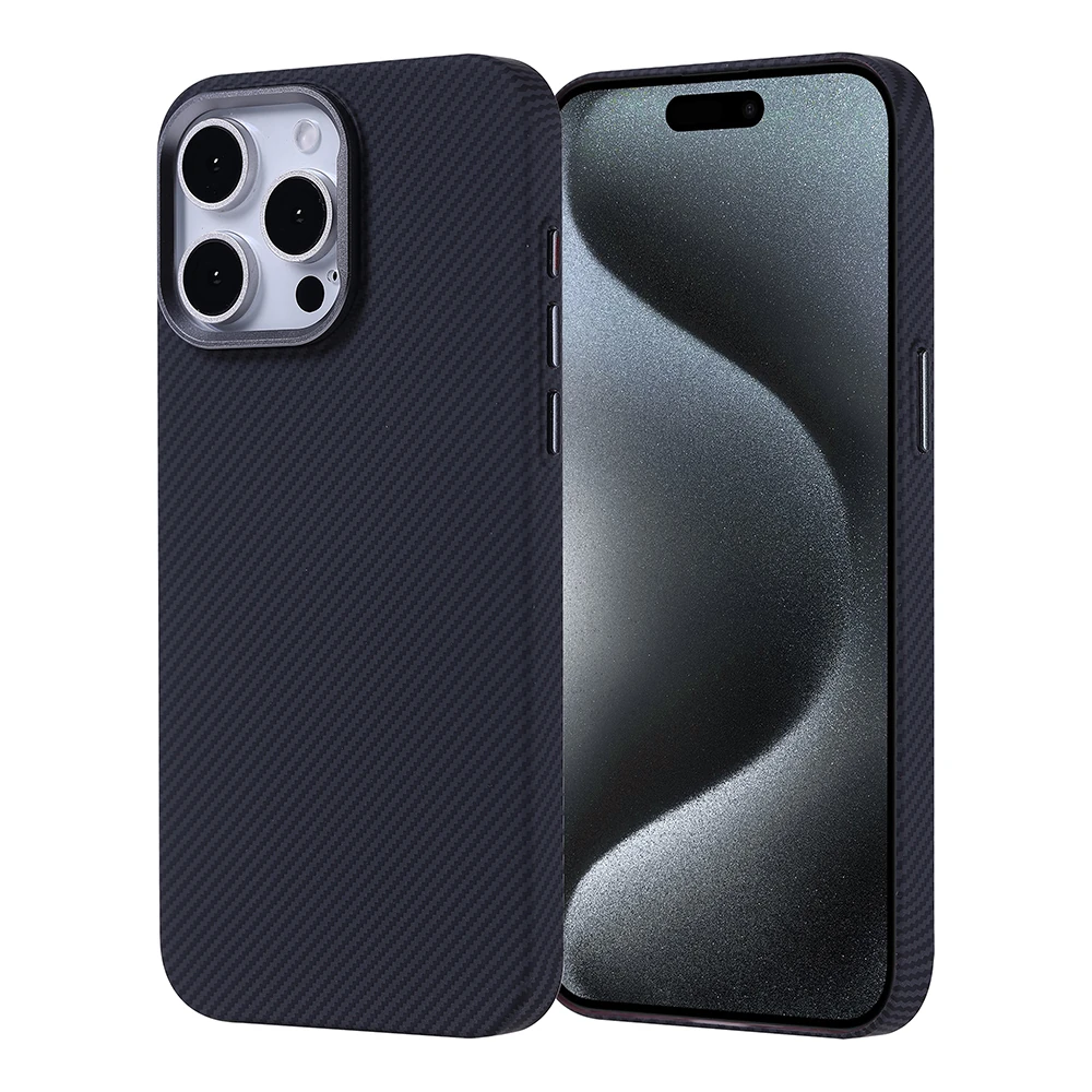 Apple iPhone 15 Pro Kılıf M-safe Şarj Özellikli Karbon Fiber Görünümlü Zore Nekst Kapak