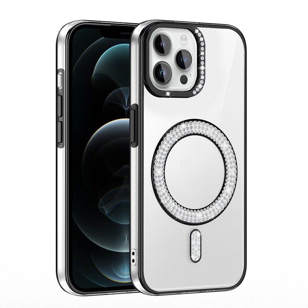 Apple iPhone 12 Pro Kılıf Pırlanta Taş Tasarımlı M-safe Şarj Özellikli Zore Karetta Silikon Kapak