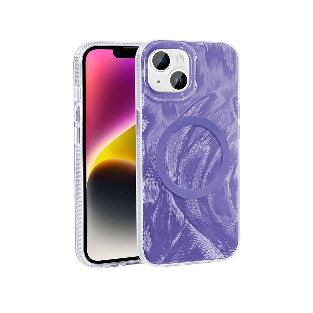 Apple iPhone 13 Kılıf M-safe Şarj Özellikli Fırça Boya Desenli Zore Palet Kapak