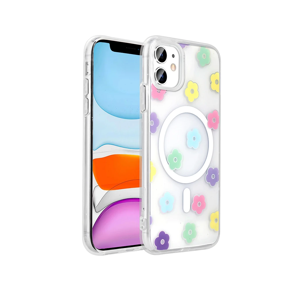 Apple iPhone 11 Kılıf M-Safe Şarj Özellikli Şeffaf Zore Folk Sert Kapak