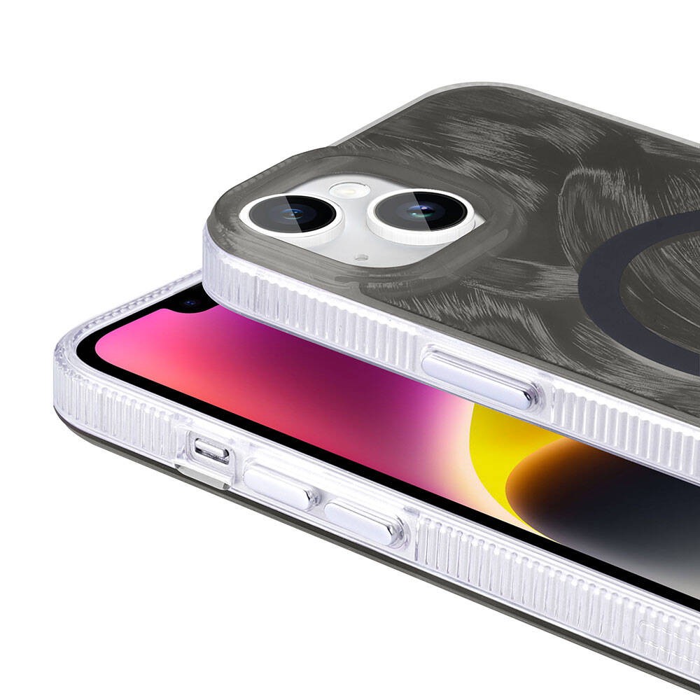 Apple iPhone 13 Kılıf M-safe Şarj Özellikli Fırça Boya Desenli Zore Palet Kapak