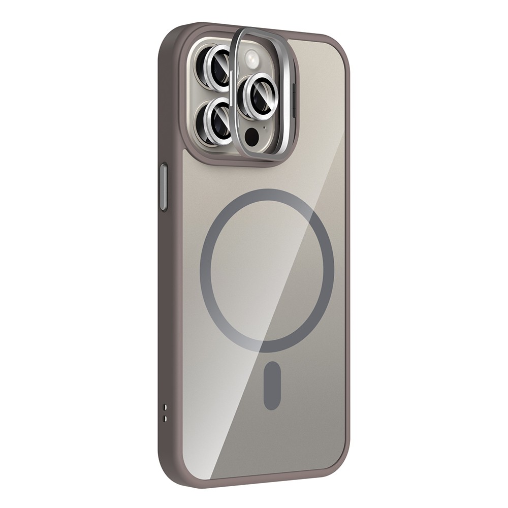Apple iPhone 15 Pro Kılıf Standlı ve Kamera Lens Hediyeli M-Safe Şarj Özellikli Zore Etro Kapak
