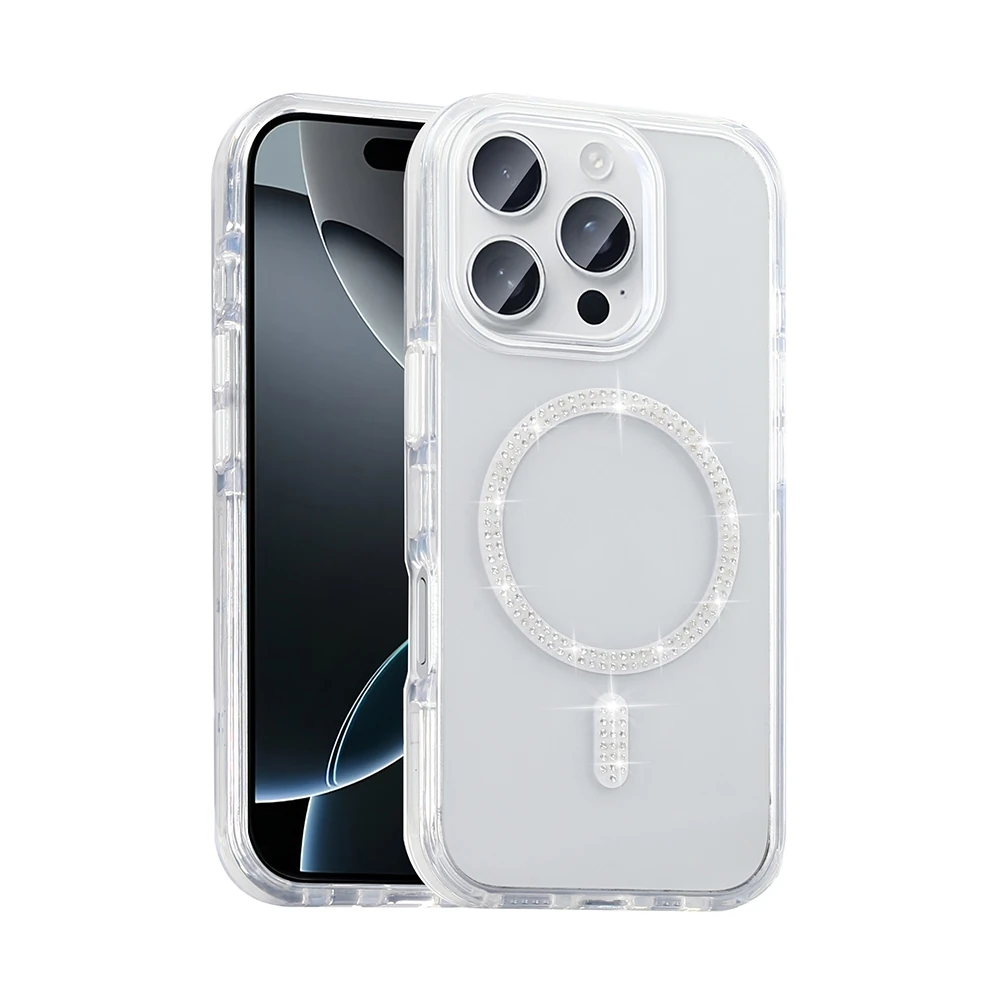 Apple iPhone 15 Pro Kılıf Taşlı Tasarım M-safe Şarj Özellikli Zore Koment Silikon Kapak