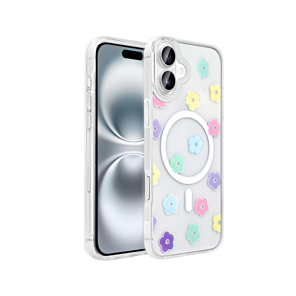 Apple iPhone 16 Kılıf M-Safe Şarj Özellikli Şeffaf Zore Folk Sert Kapak