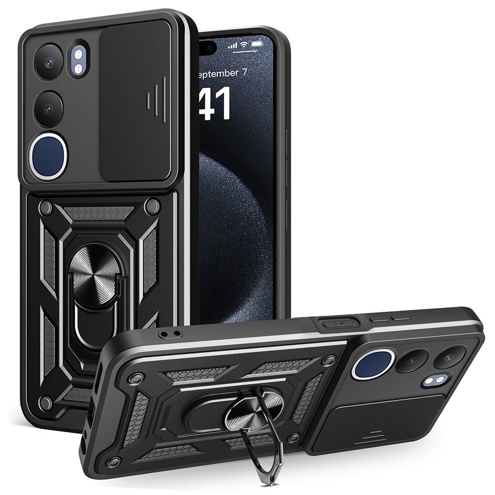 Vivo Y19S Kılıf Magnetik Standlı Kamera Korumalı Zore Sürgülü Vega Kapak