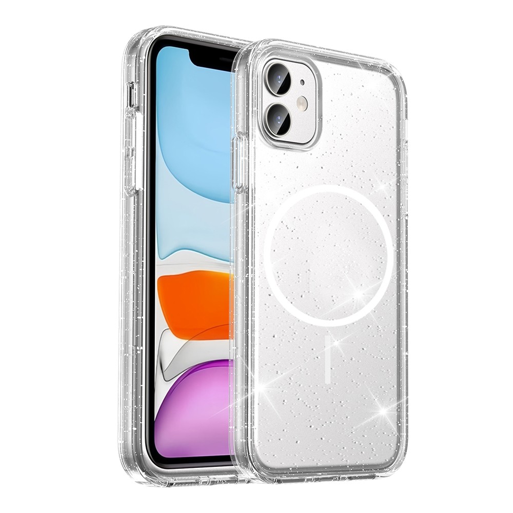 Apple iPhone 11 Kılıf M-safe Şarj Özellikli Parlayan Simli Saydam Renkli Zore Maris Kapak