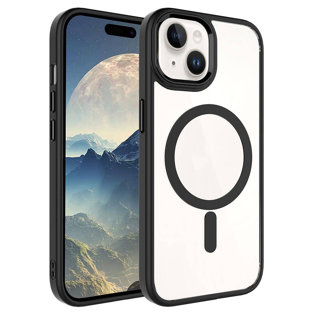 Apple iPhone 15 Plus Kılıf Wireless Şarj Özellikli Zore Krom M-safe Silikon Kapak