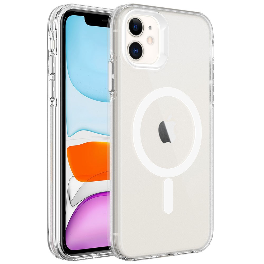 Apple iPhone 12 Kılıf Zore M-safe Şarj Özellikli Buzlu Transparan C-Pro Sert Kapak