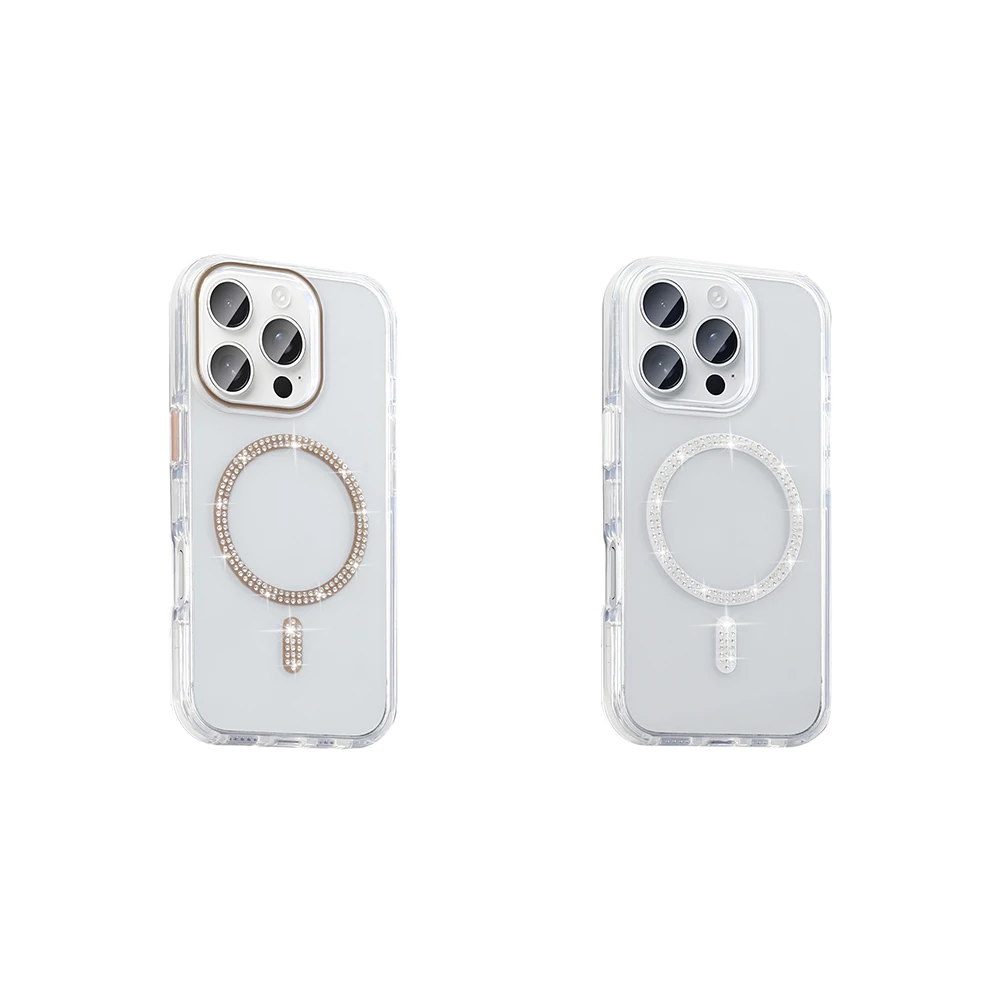 Apple iPhone 15 Pro Kılıf Taşlı Tasarım M-safe Şarj Özellikli Zore Koment Silikon Kapak