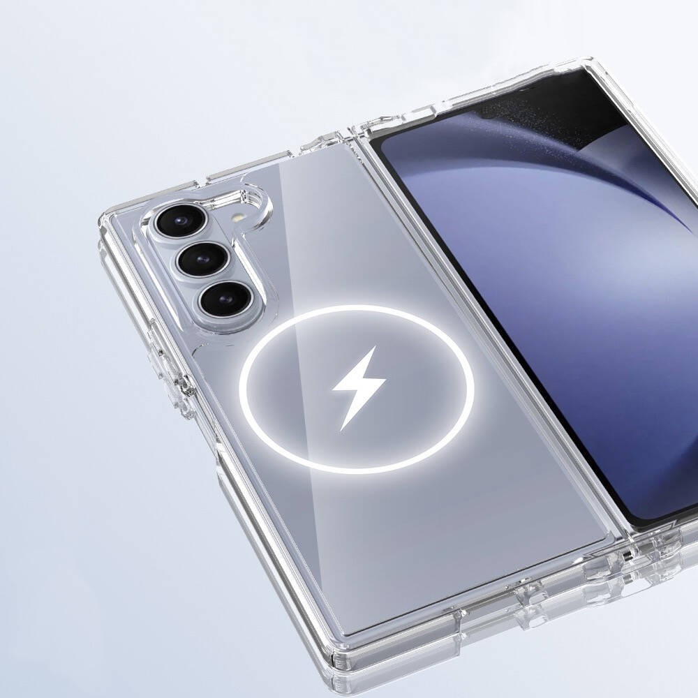 Galaxy Z Fold 6 Kılıf M-safe Şarj Özellikli Şeffaf Sert PC Zore Embos Kapak
