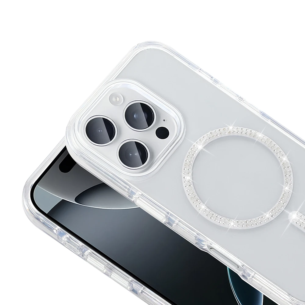 Apple iPhone 15 Pro Kılıf Taşlı Tasarım M-safe Şarj Özellikli Zore Koment Silikon Kapak