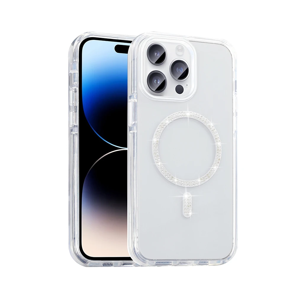 Apple iPhone 14 Pro Max Kılıf Taşlı Tasarım M-safe Şarj Özellikli Zore Koment Silikon Kapak