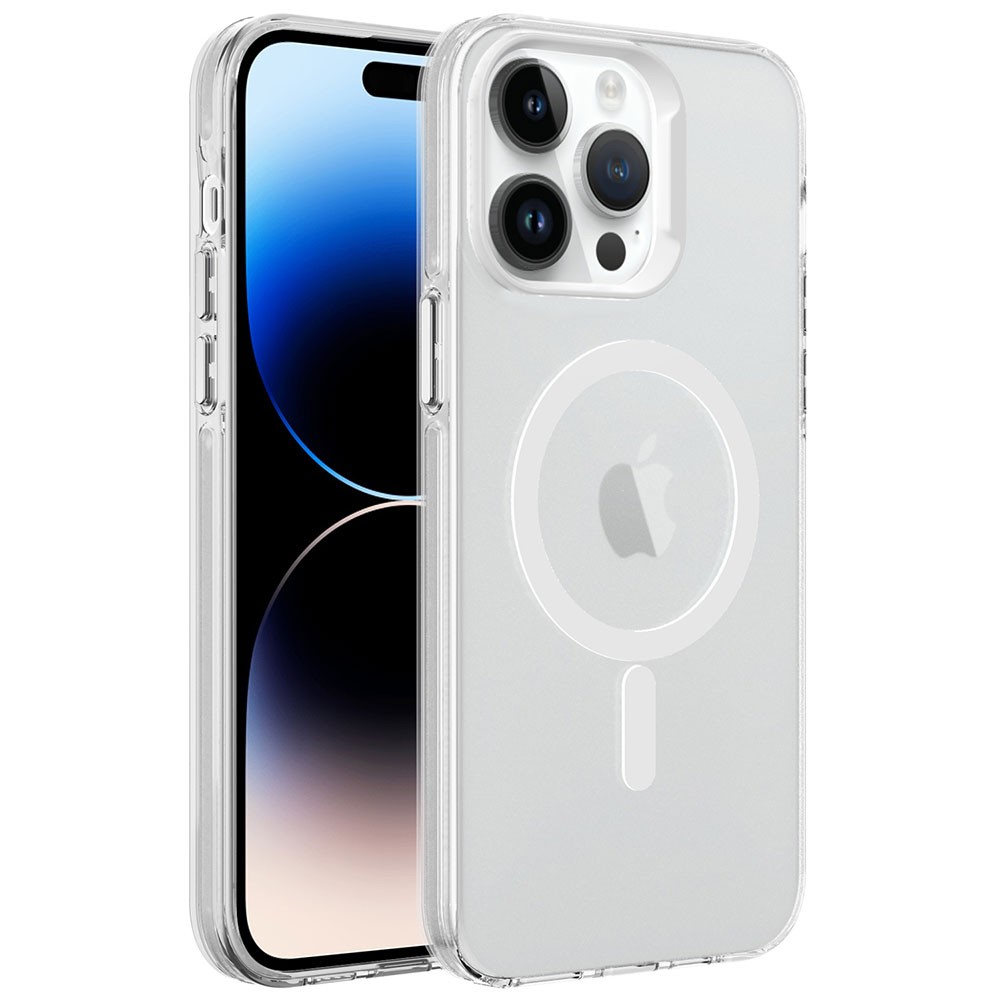 Apple iPhone 14 Pro Kılıf Zore M-safe Şarj Özellikli Buzlu Transparan C-Pro Sert Kapak