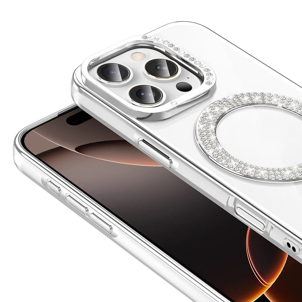Apple iPhone 16 Pro Kılıf Pırlanta Taş Tasarımlı M-safe Şarj Özellikli Zore Karetta Silikon Kapak