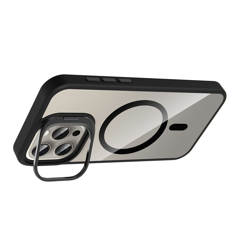 Apple iPhone 15 Pro Kılıf Standlı ve Kamera Lens Hediyeli M-Safe Şarj Özellikli Zore Etro Kapak