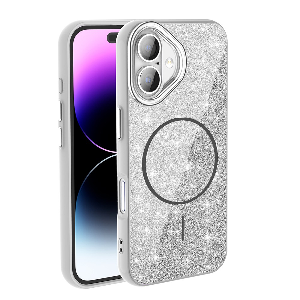 Apple iPhone 16 Plus Kılıf M-safe Şarj Özellikli Parlayan Simli Zore Okso Kapak