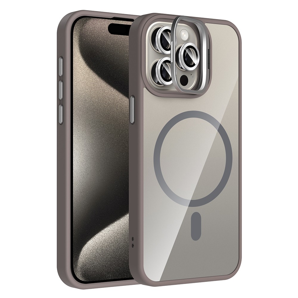 Apple iPhone 15 Pro Max Kılıf Standlı ve Kamera Lens Hediyeli M-Safe Şarj Özellikli Zore Etro Kapak