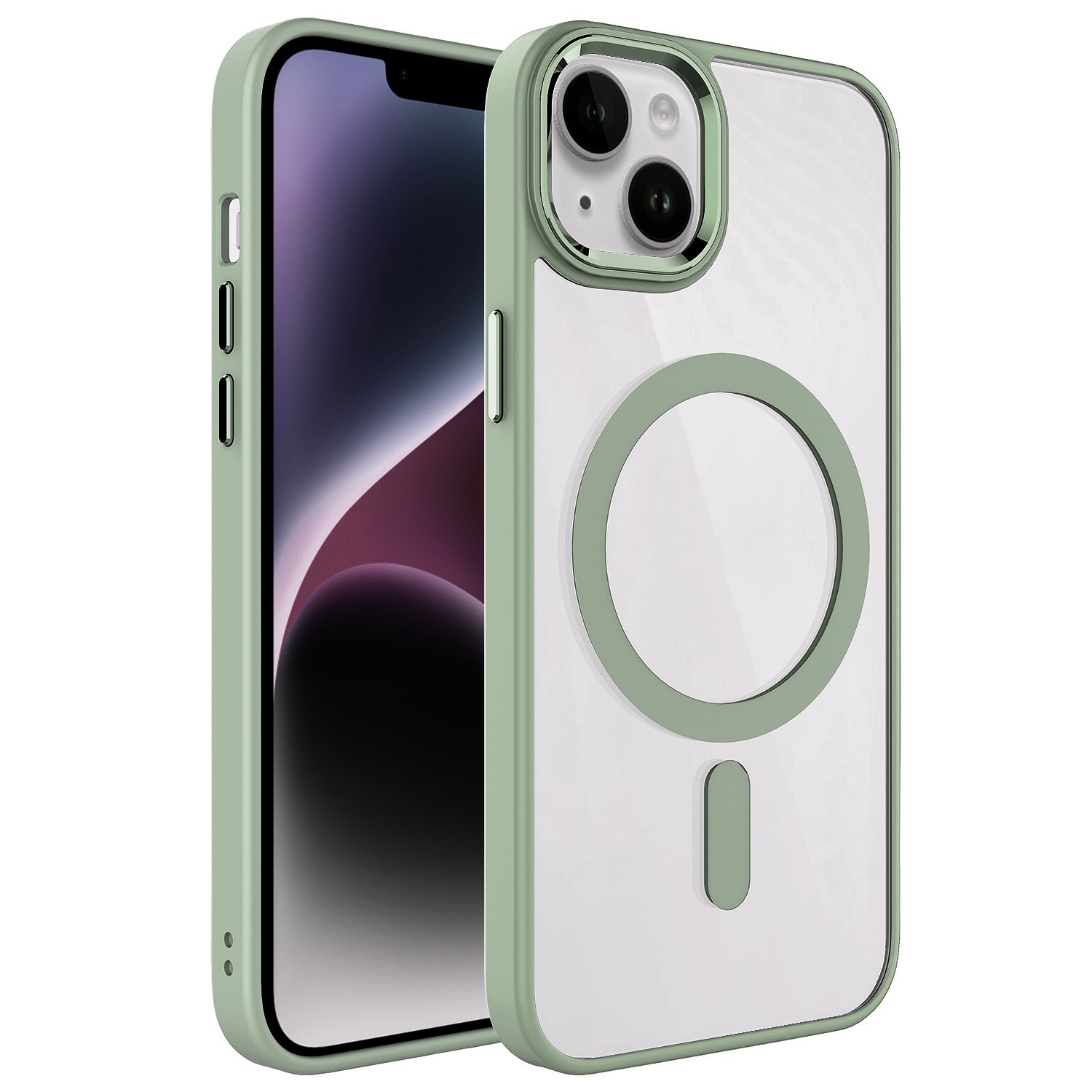 Apple iPhone 14 Kılıf Wireless Şarj Özellikli Zore Krom M-safe Silikon Kapak