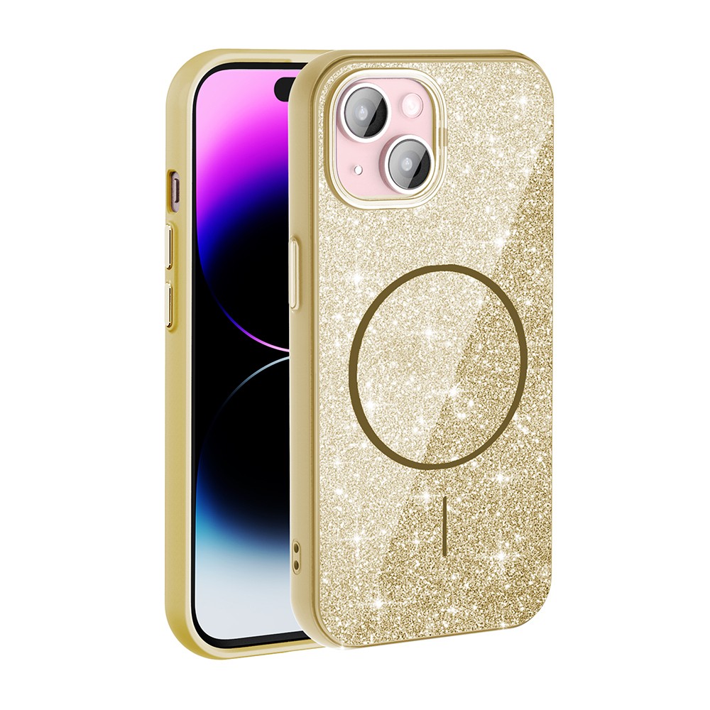 Apple iPhone 15 Plus Kılıf M-safe Şarj Özellikli Parlayan Simli Zore Okso Kapak