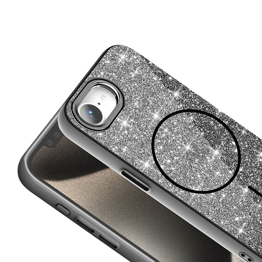 Apple iPhone 16E Kılıf M-safe Şarj Özellikli Parlayan Simli Zore Okso Kapak