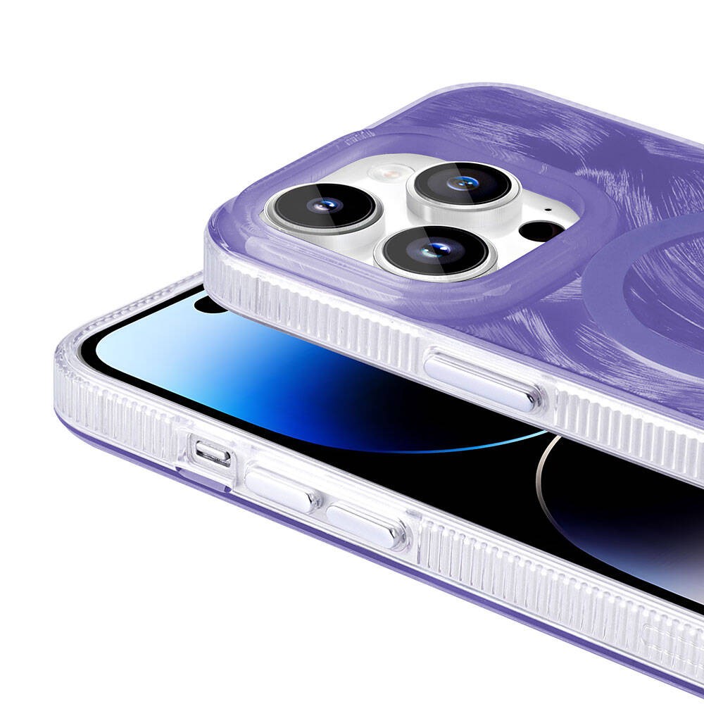 Apple iPhone 14 Pro Kılıf M-safe Şarj Özellikli Fırça Boya Desenli Zore Palet Kapak