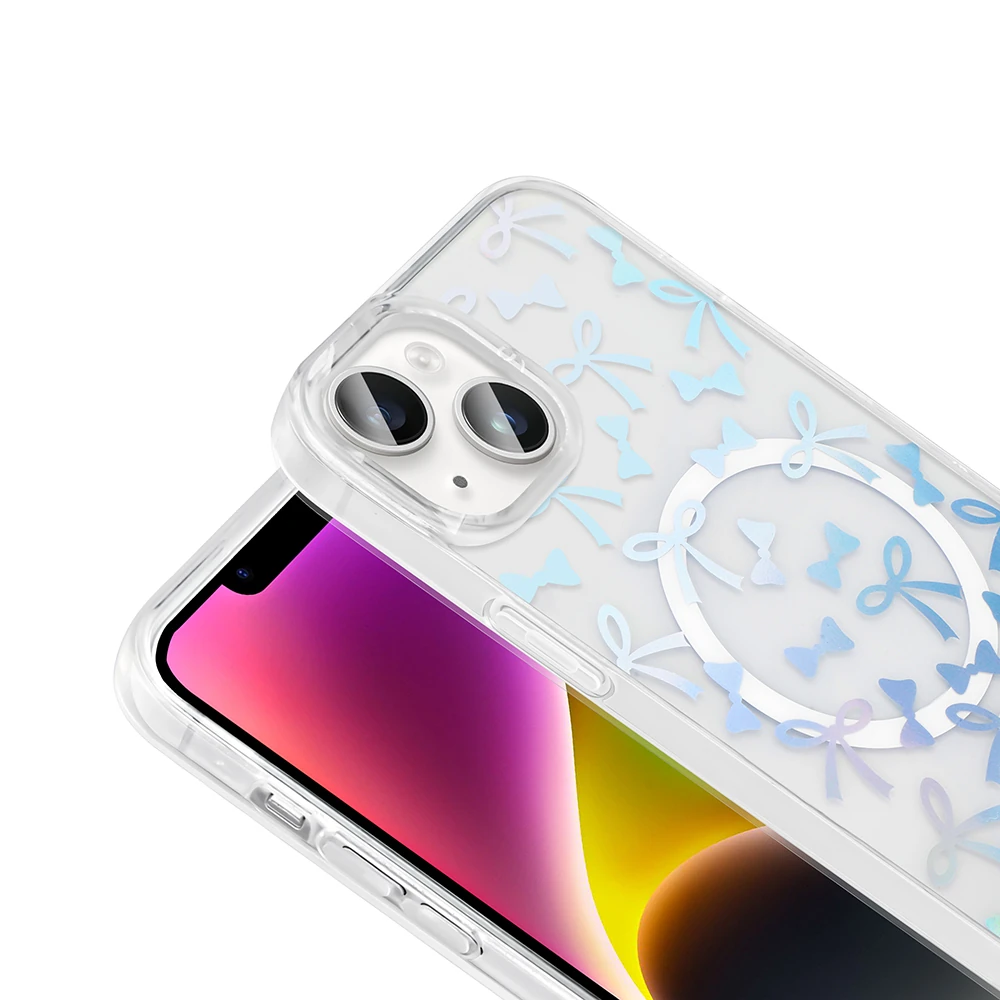 Apple iPhone 14 Kılıf M-Safe Şarj Özellikli Şeffaf Zore Folk Sert Kapak