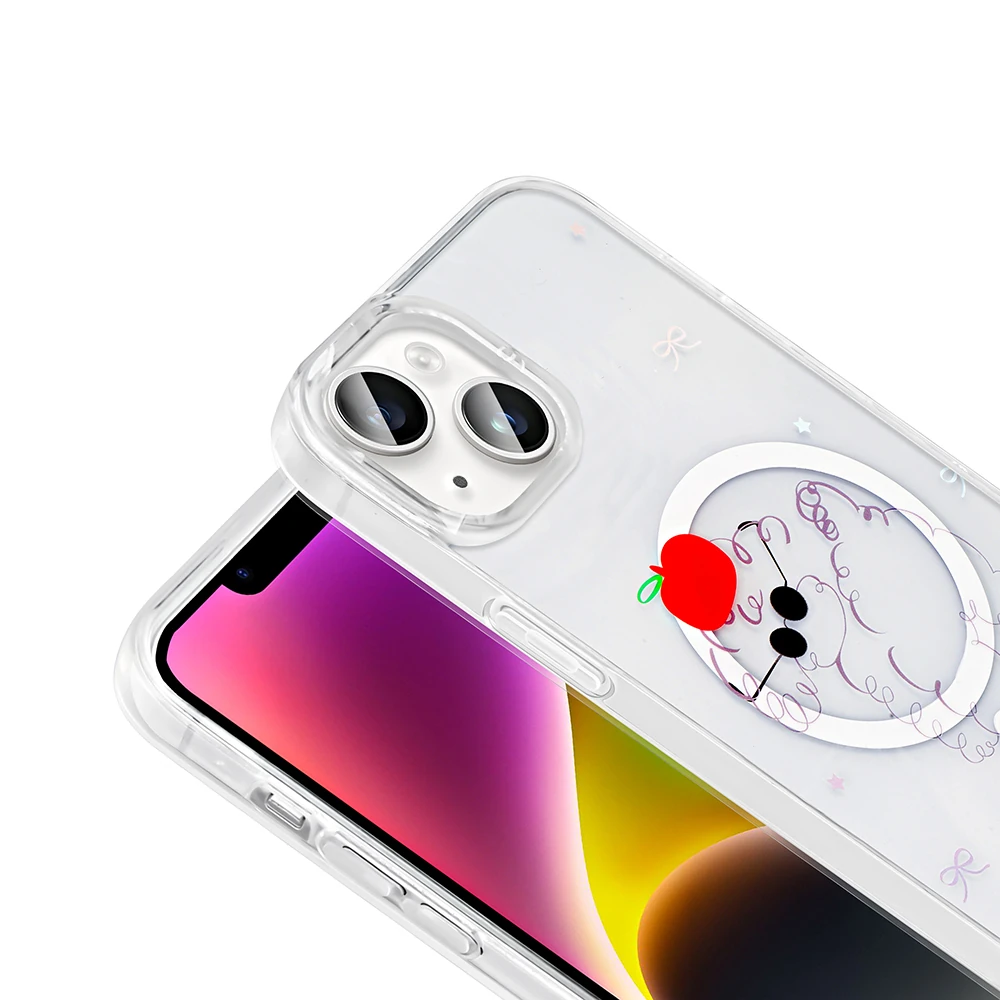 Apple iPhone 13 Kılıf M-Safe Şarj Özellikli Şeffaf Zore Folk Sert Kapak