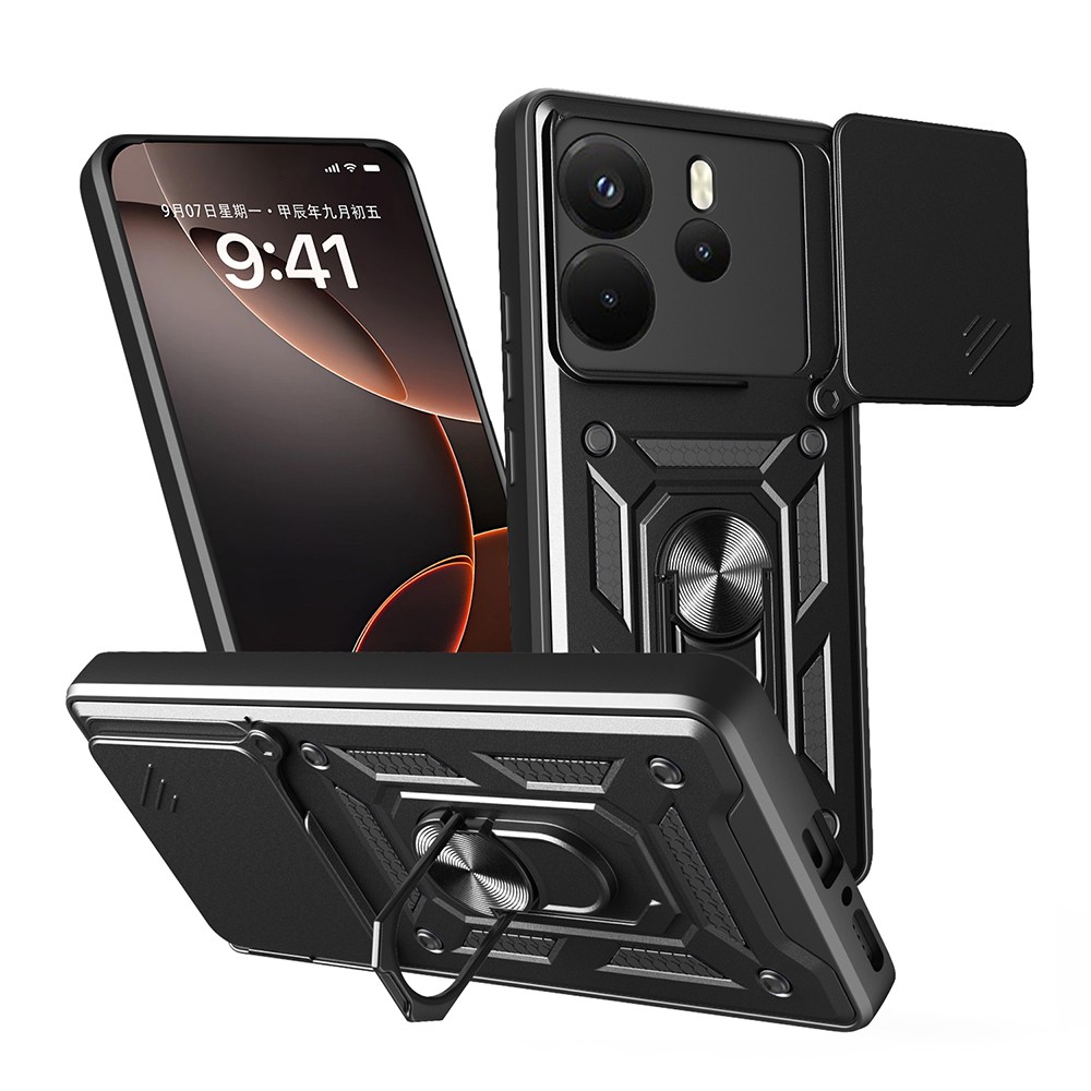 Xiaomi Redmi Note 14 4G Kılıf Magnetik Standlı Kamera Korumalı Zore Sürgülü Vega Kapak