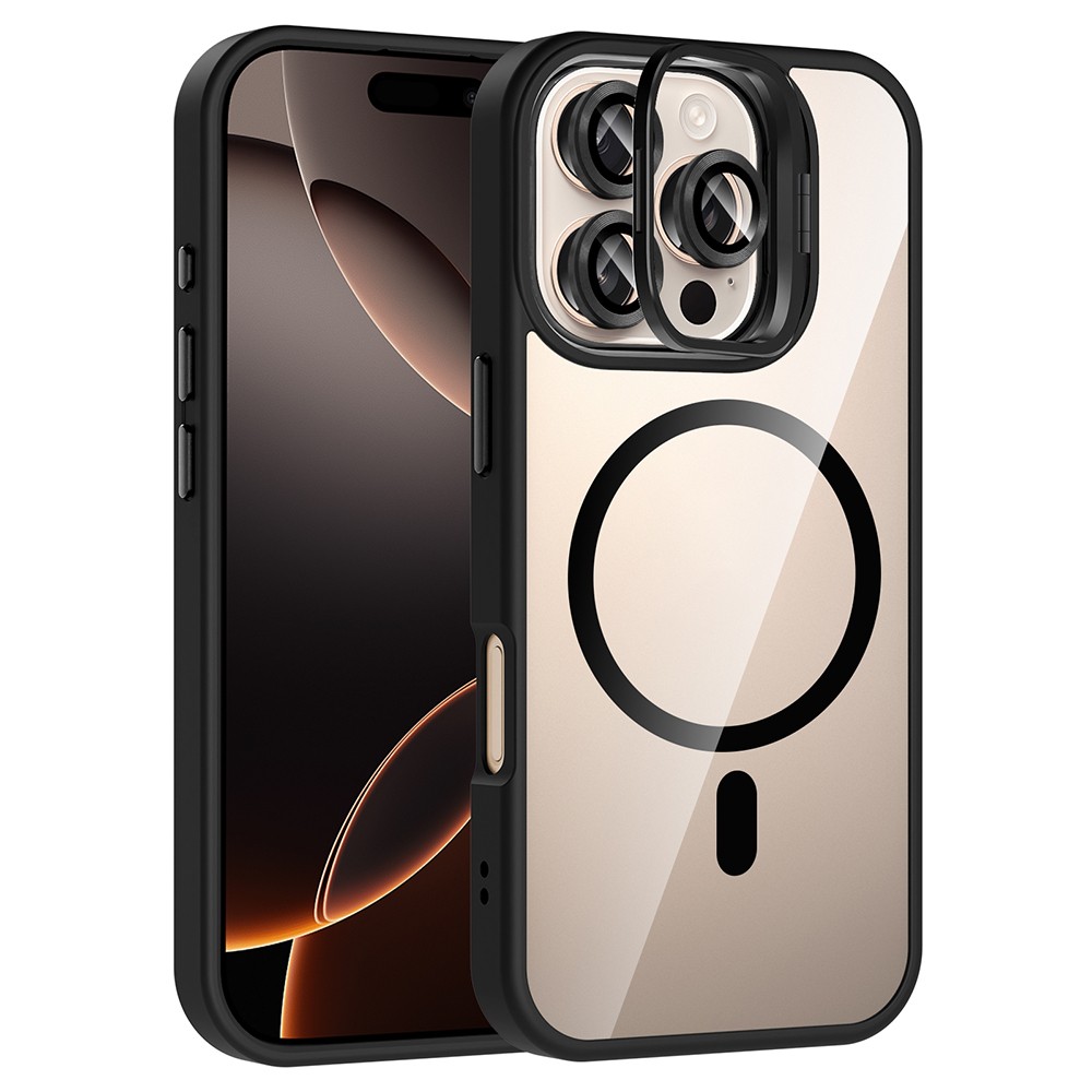 Apple iPhone 16 Pro Kılıf Standlı ve Kamera Lens Hediyeli M-Safe Şarj Özellikli Zore Etro Kapak