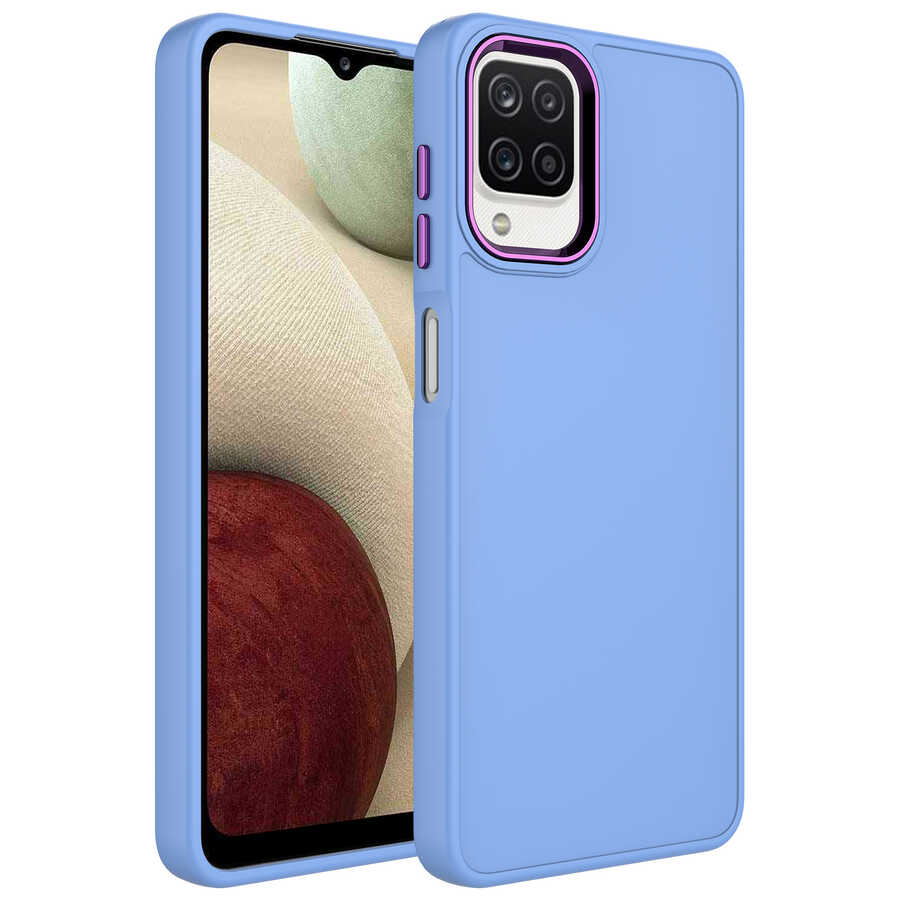 Galaxy A12 Kılıf Metal Çerçeve ve Buton Tasarımlı Silikon Zore Luna Kapak