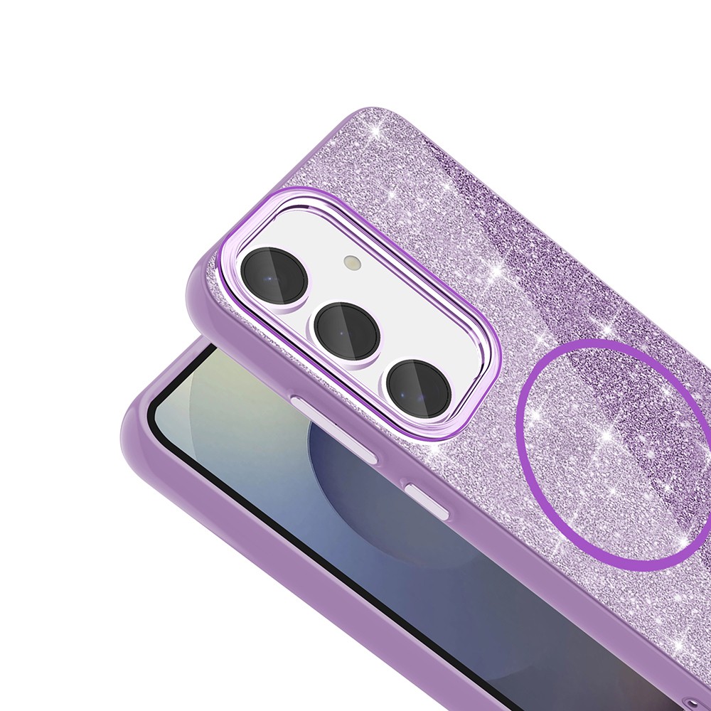 Galaxy S24 FE Kılıf M-safe Şarj Özellikli Parlayan Simli Zore Okso Kapak