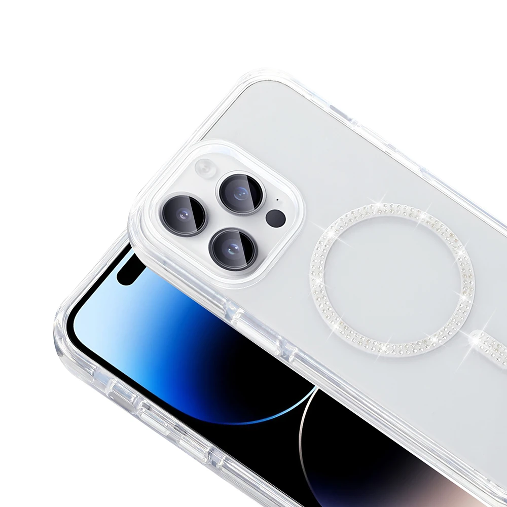 Apple iPhone 14 Pro Max Kılıf Taşlı Tasarım M-safe Şarj Özellikli Zore Koment Silikon Kapak