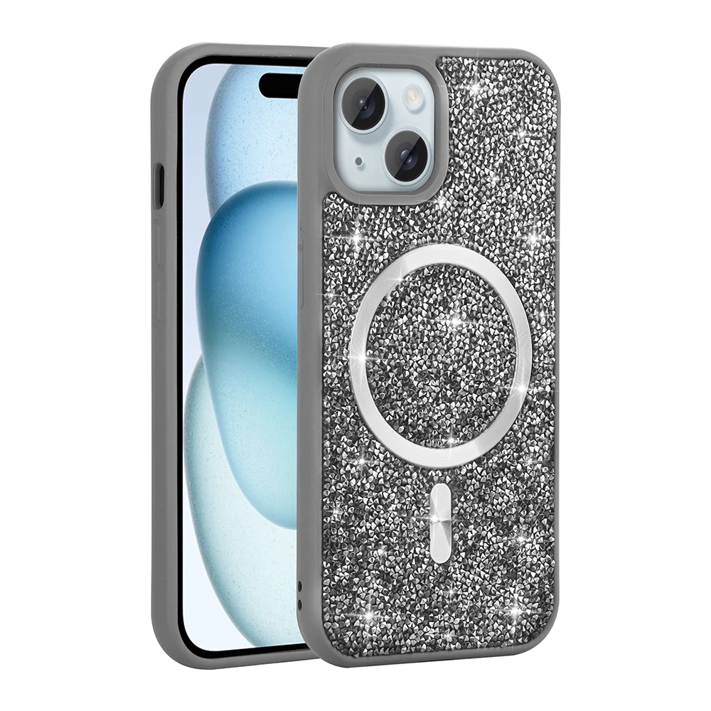 Apple iPhone 14 Kılıf Pırlanta Tasarımlı M-safe Şarj Özellikli Zore Mozaik Silikon Kapak