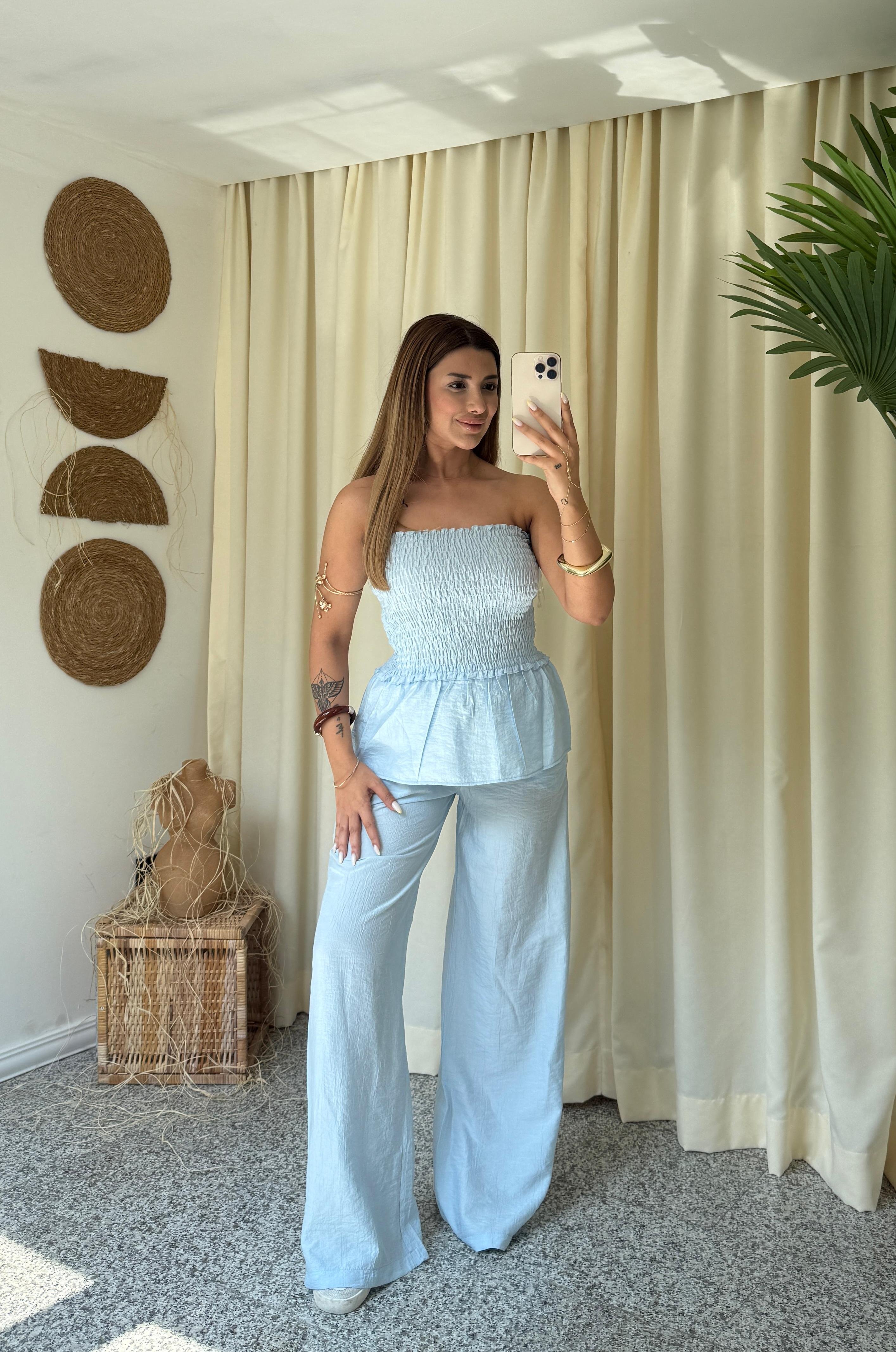 FAYLİN GİPELİ STRAPLEZ TAKIM - BEBE MAVİ