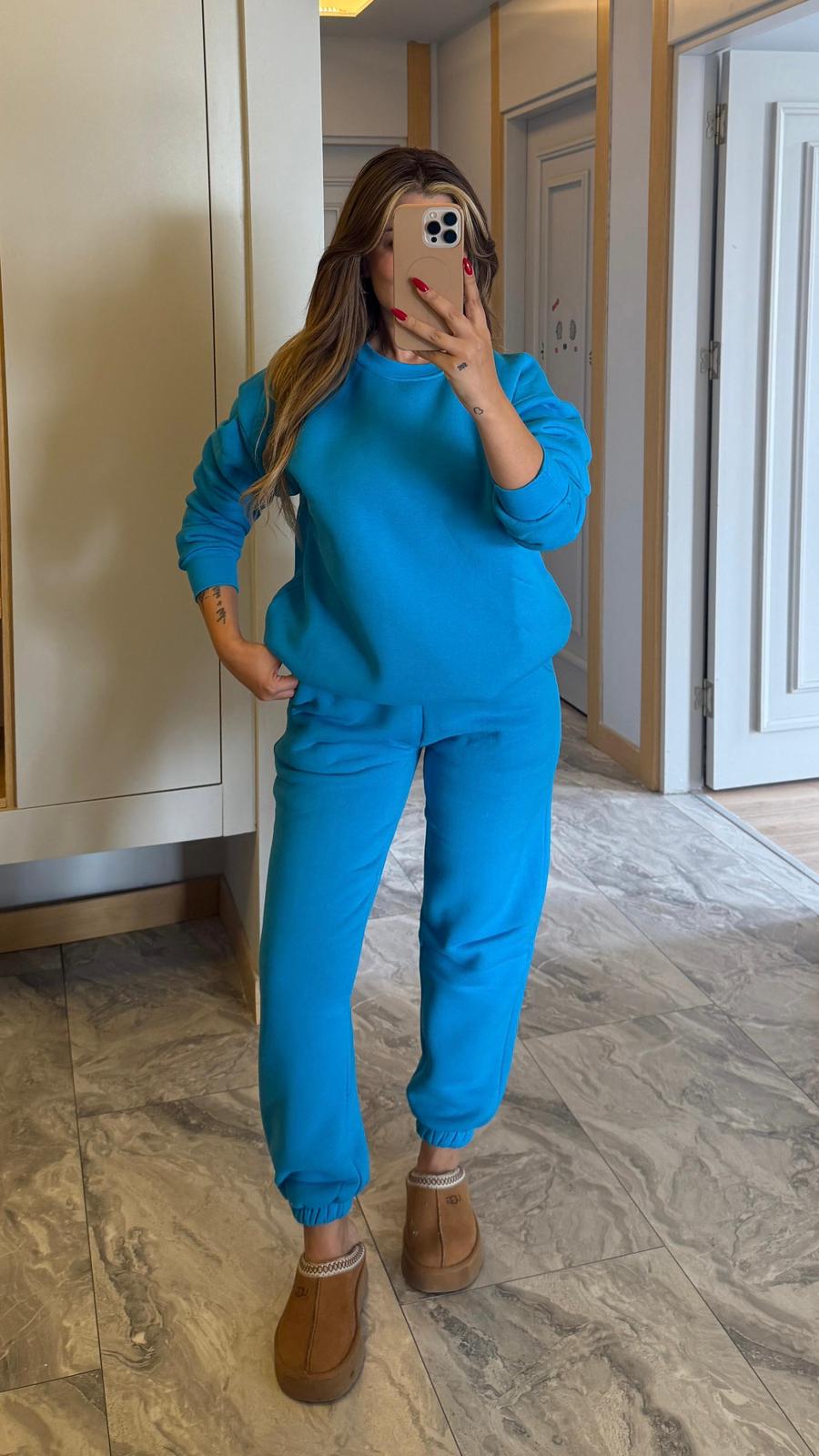 BAGY BİSİKLET YAKA OVERSIZE TAKIM - SAKS