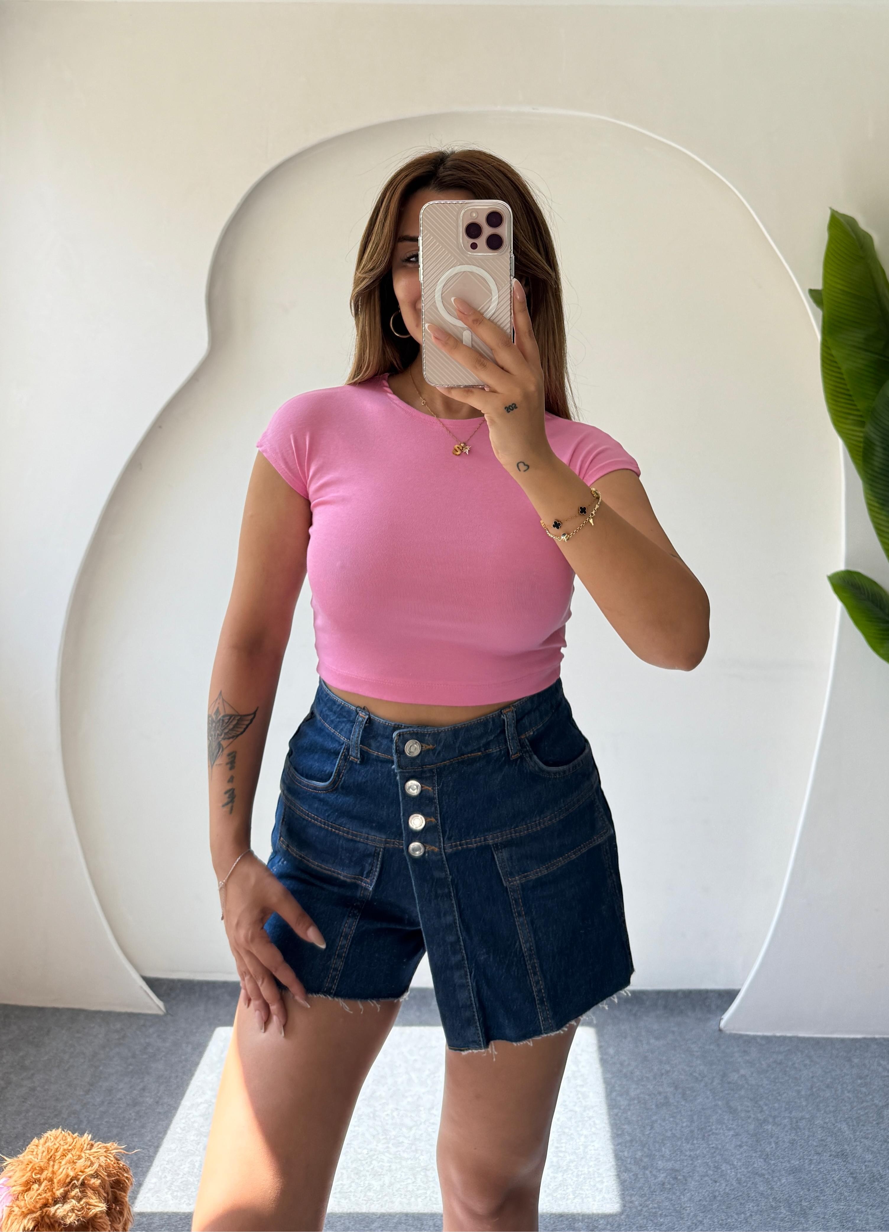 DİLVİN PAMUKLU CROP - PEMBE