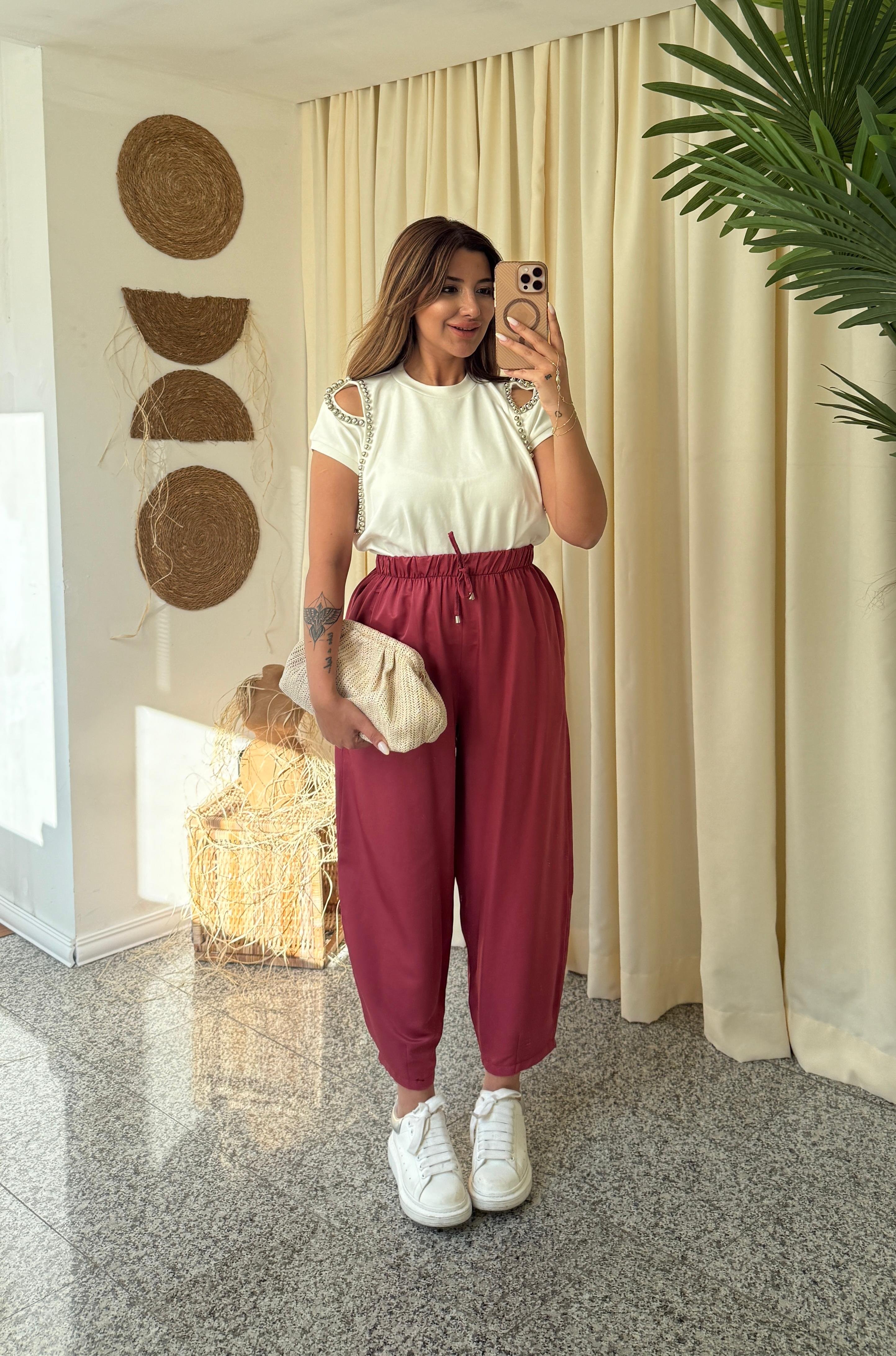 EMİLY SALAŞ TENSEL PANTOLON - BORDO
