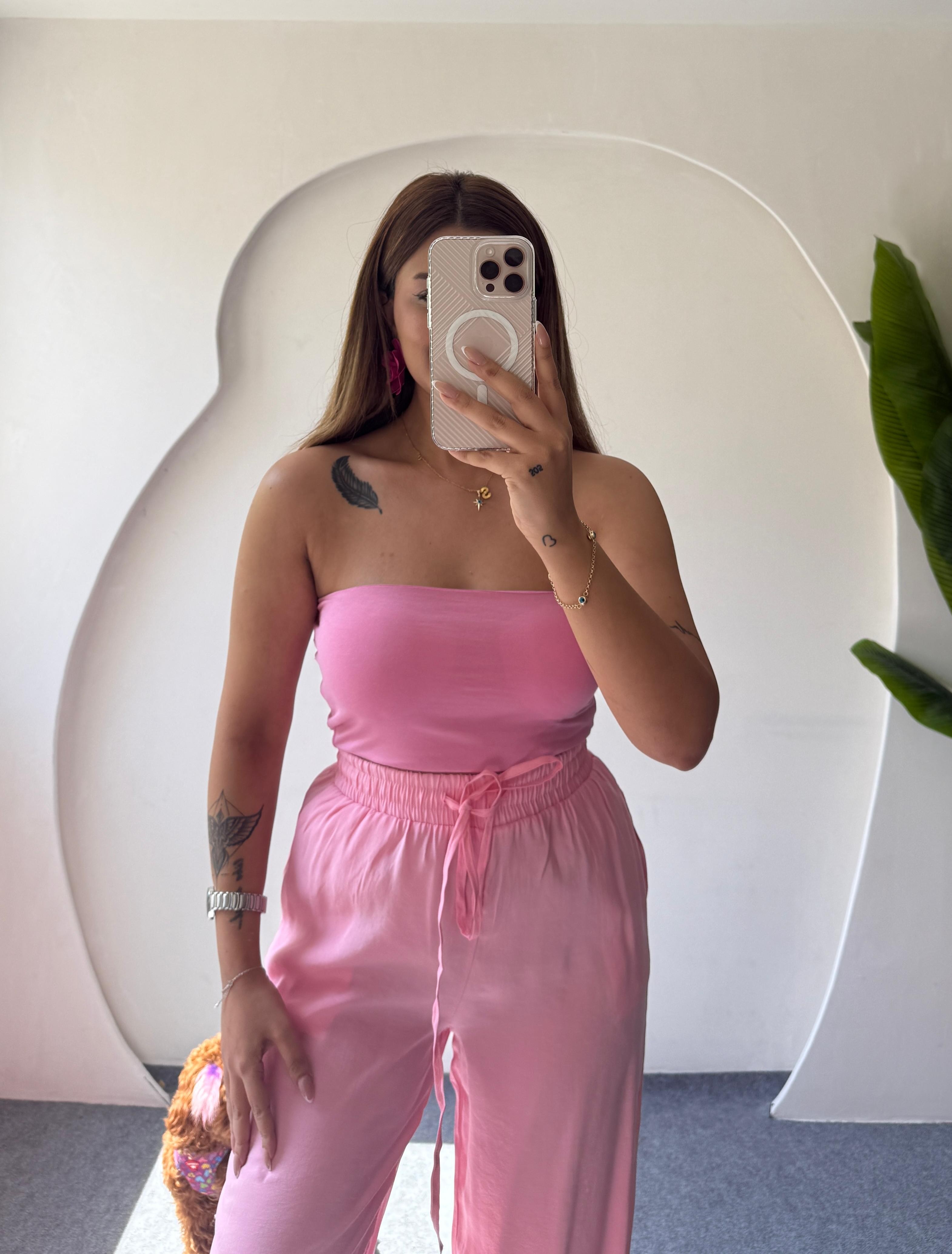MORFE STRAPLEZ CROP - PEMBE