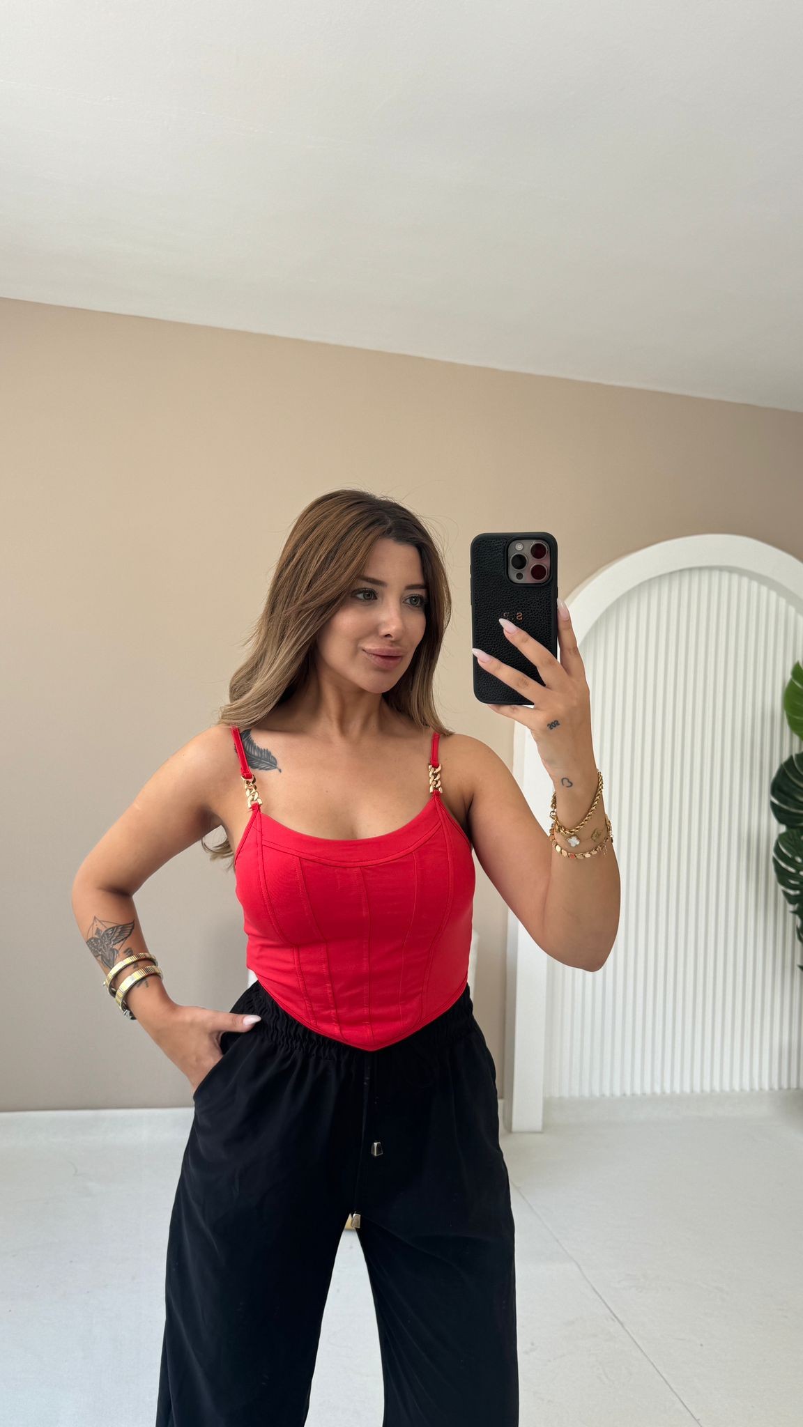 LERY ÖRME ASKILI CROP - KIRMIZI