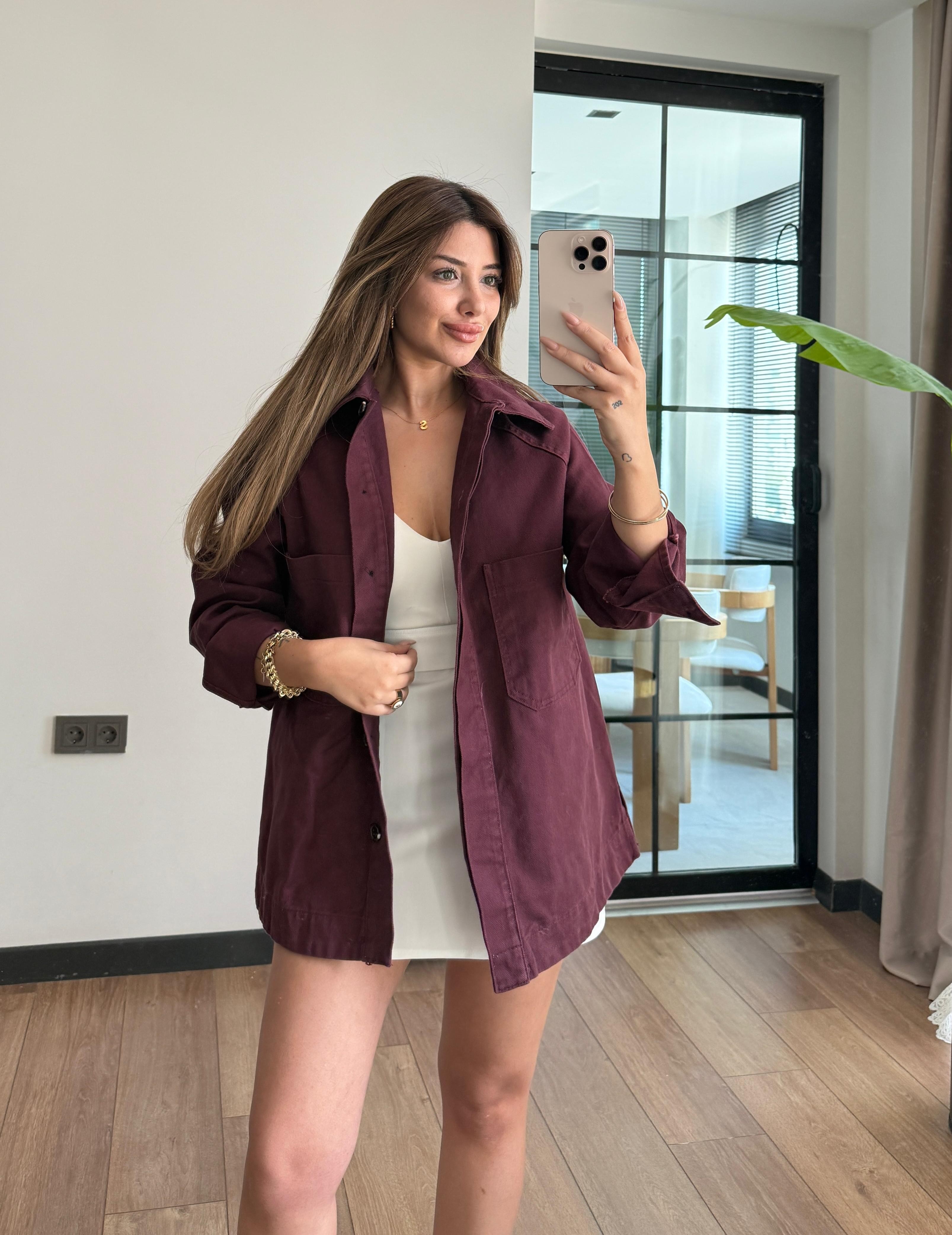 MADEE YIRTMAÇLI GABARDİN GÖMLEK CEKET - BORDO