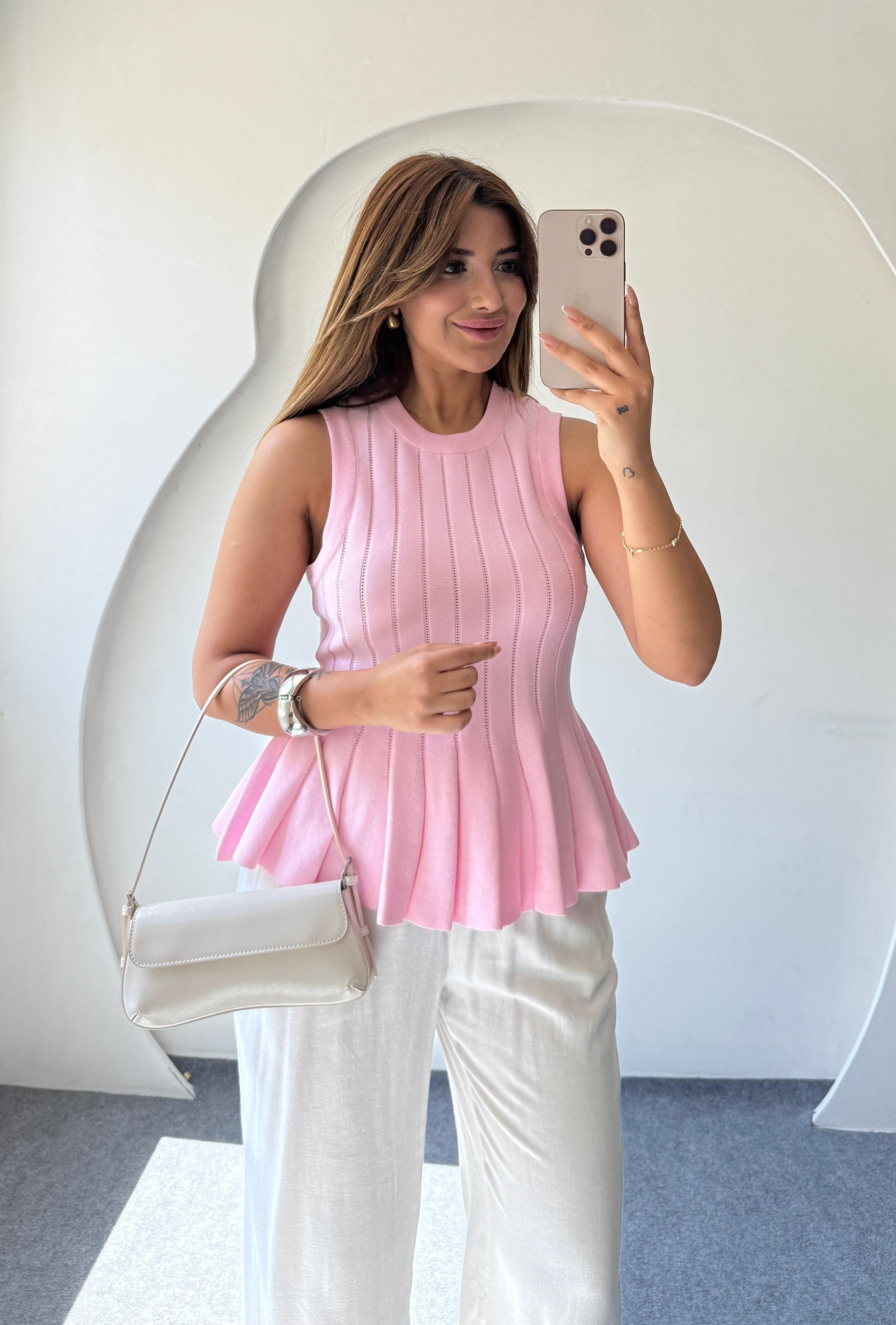 DİLVİN BİSİKLET YAKA BLUZ - PEMBE