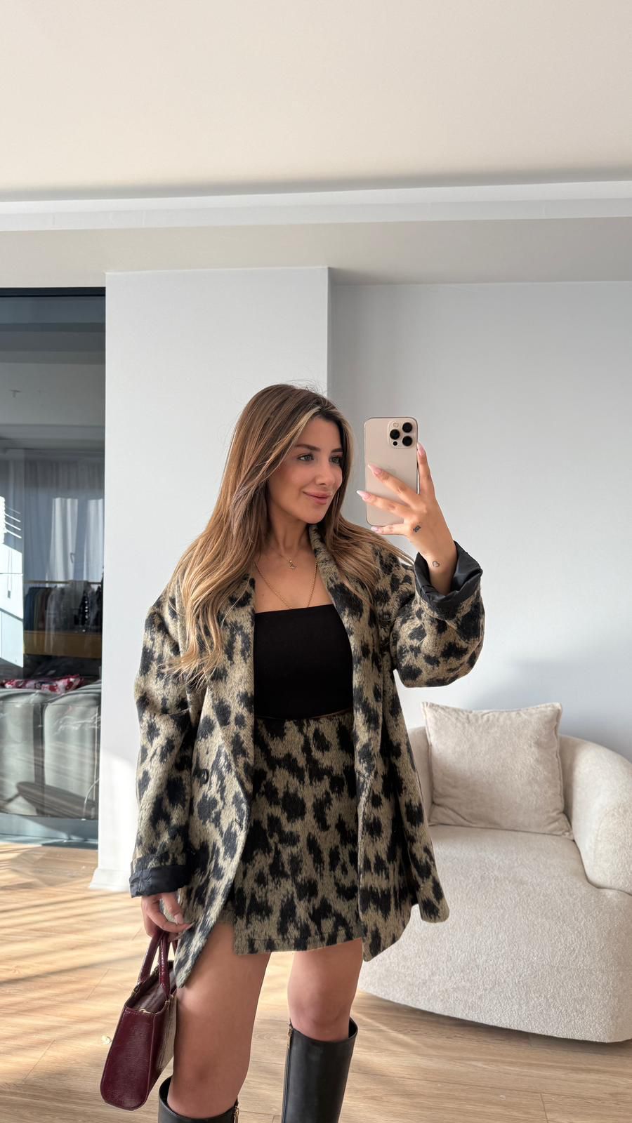 LEOPAR DESENLİ BLAZER ETEK TAKIM