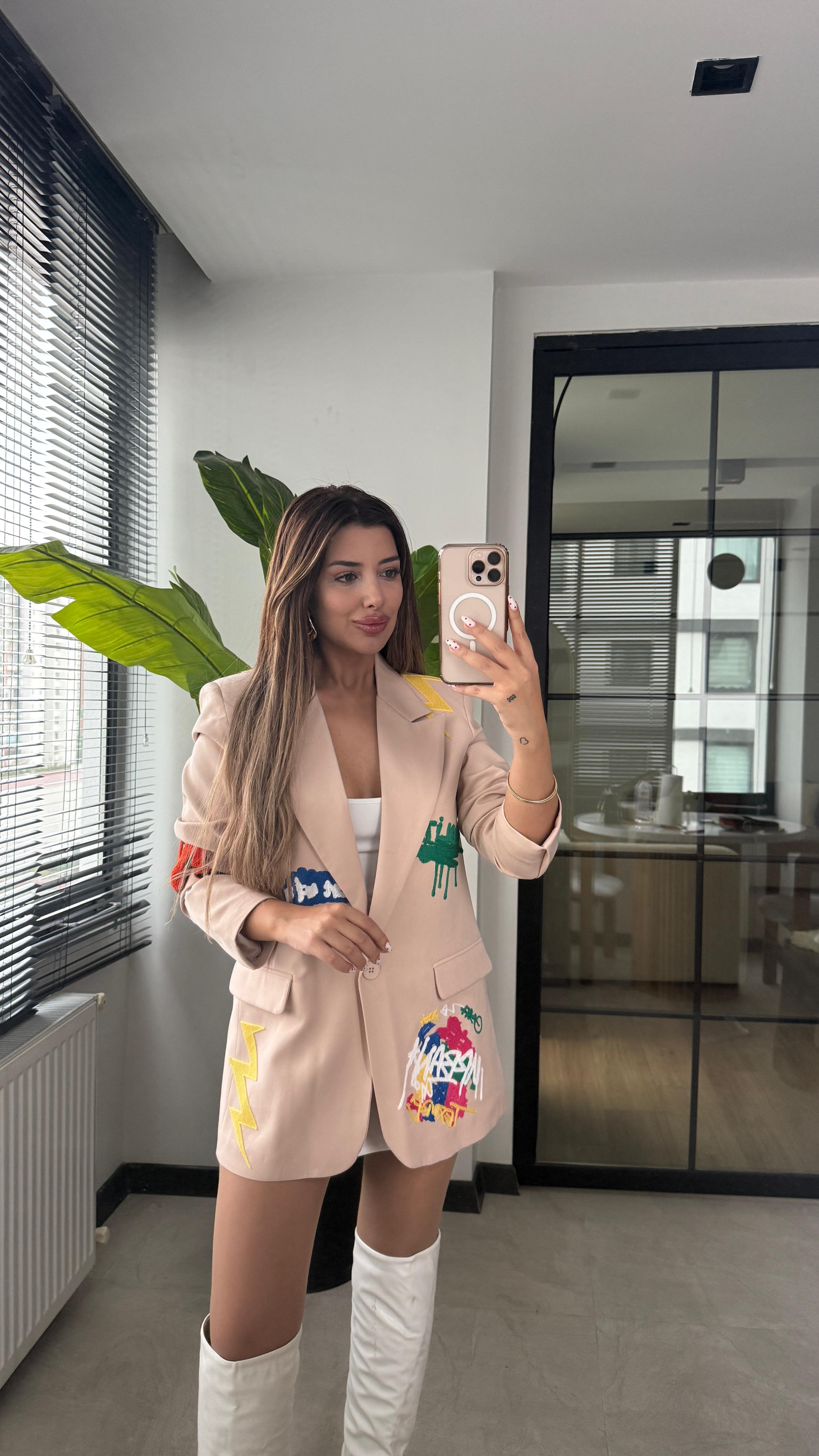TİMMY TASARIM BLAZER CEKET - BEJ