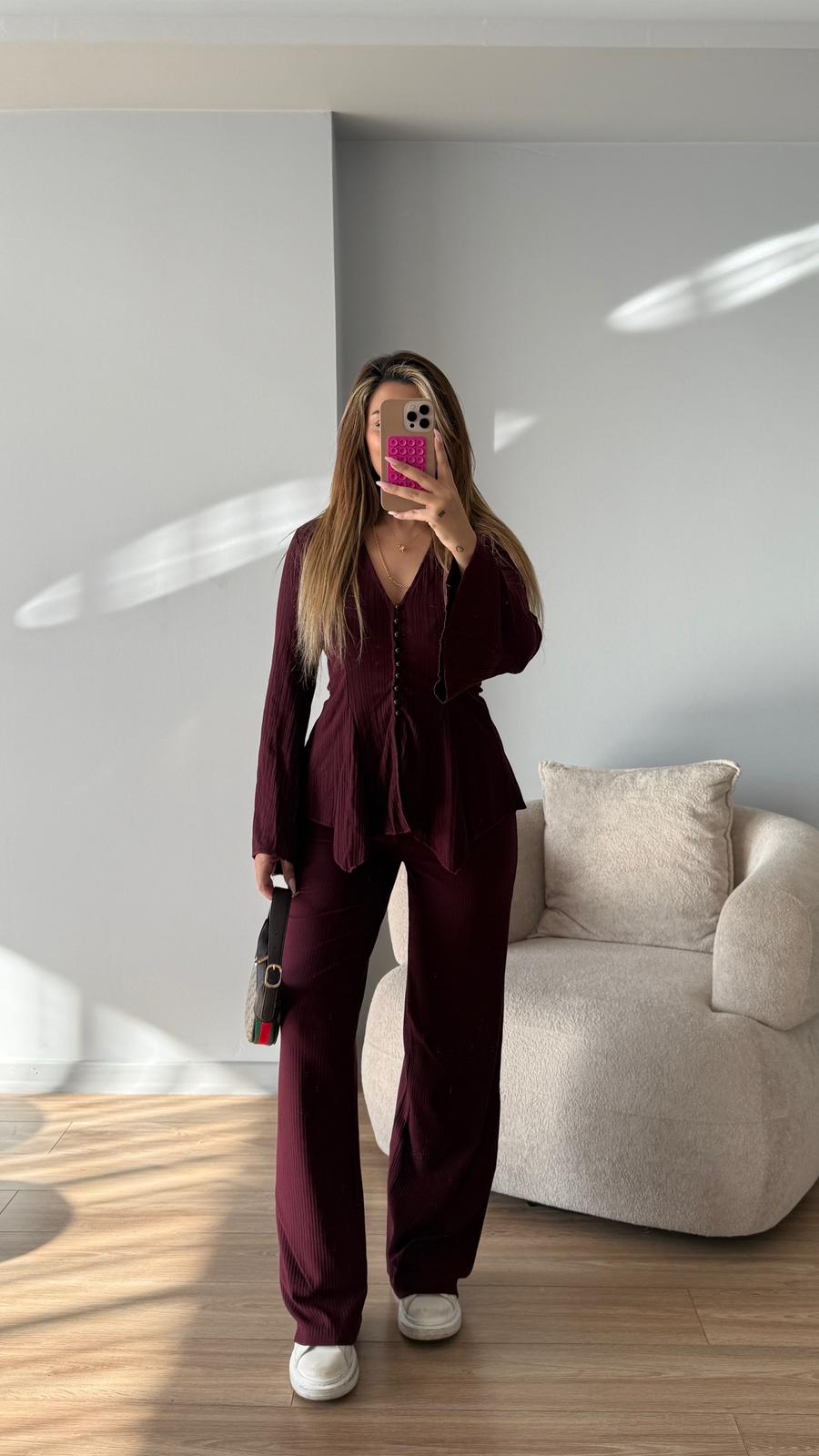 FRAY DÜĞMELİ TAKIM - BORDO