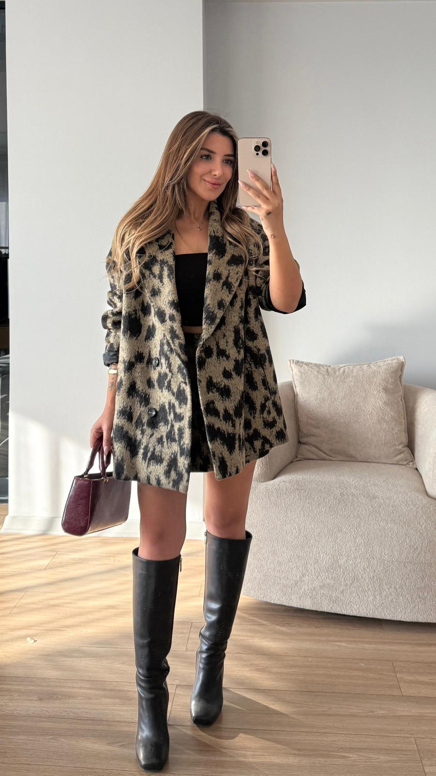 LEOPAR DESENLİ BLAZER ETEK TAKIM