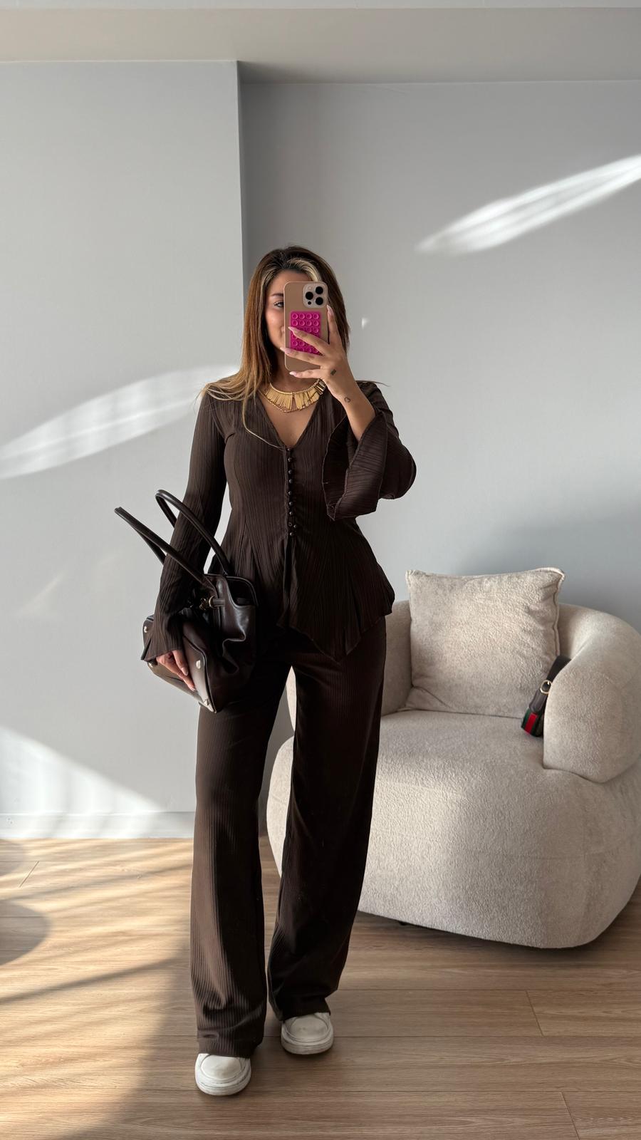 FRAY DÜĞMELİ TAKIM - ACI KAHVE