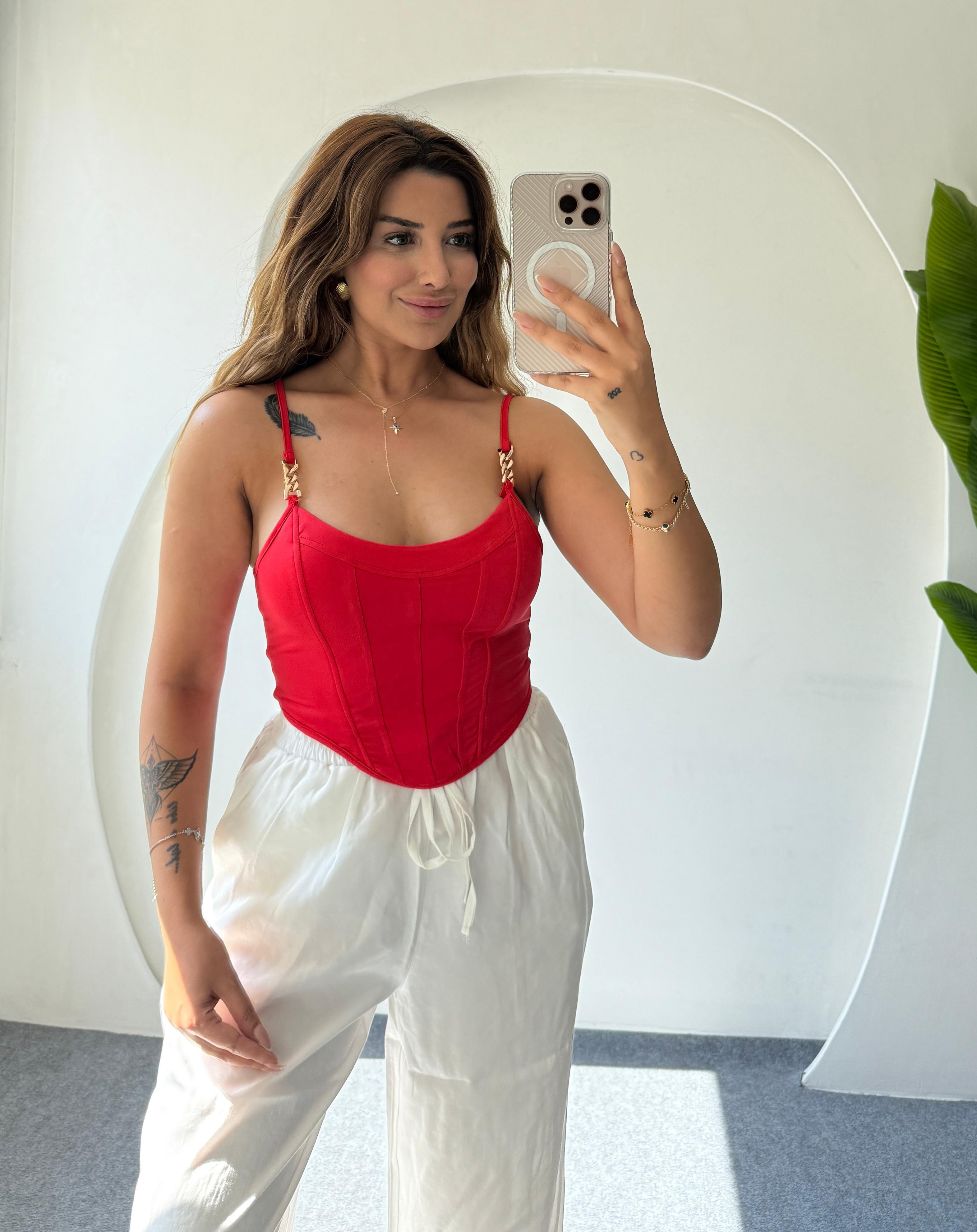 LERY KORSE TOP - KIRMIZI