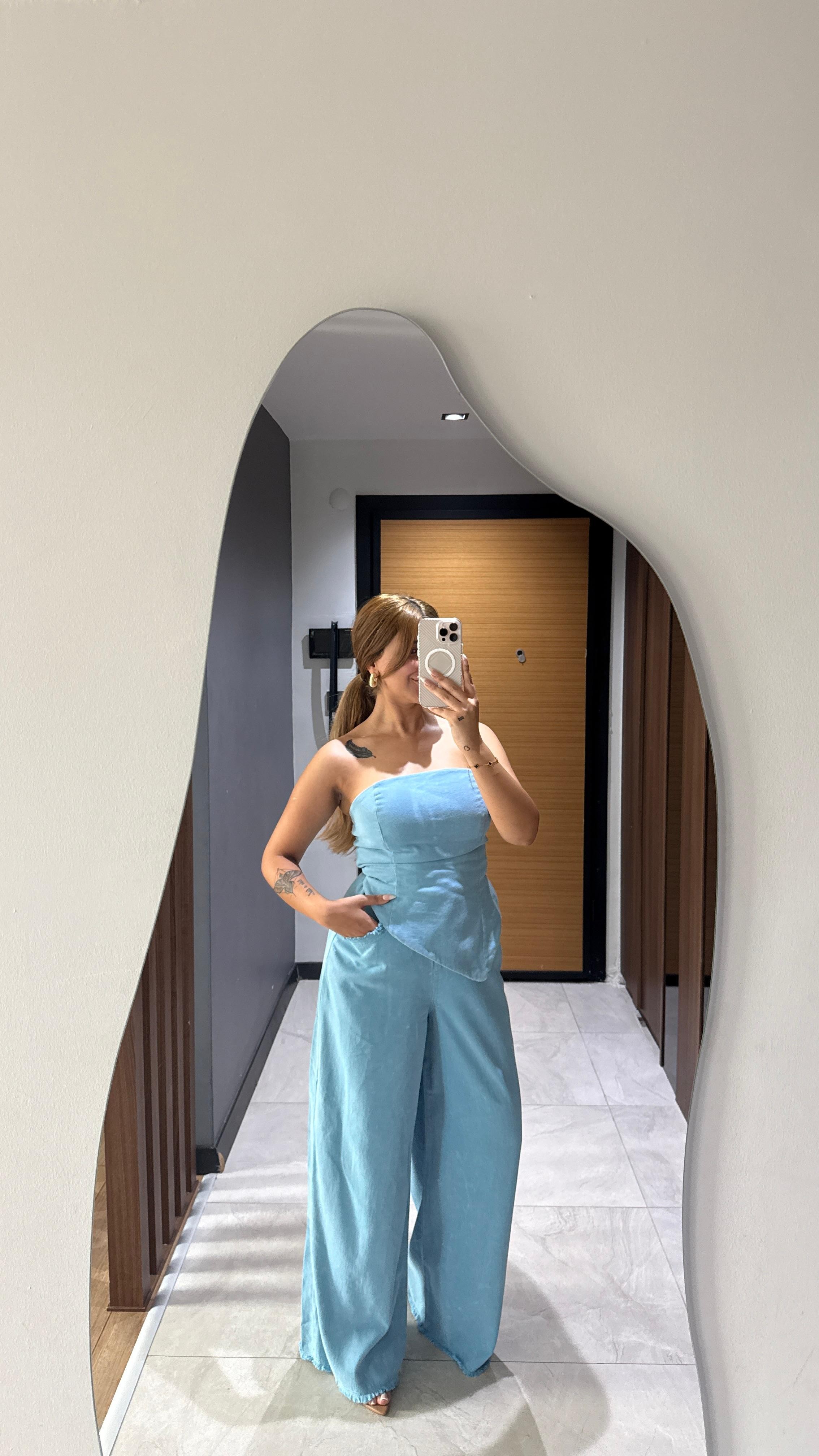 KONTES STRAPLEZ ELBİSE - BEBE MAVİ