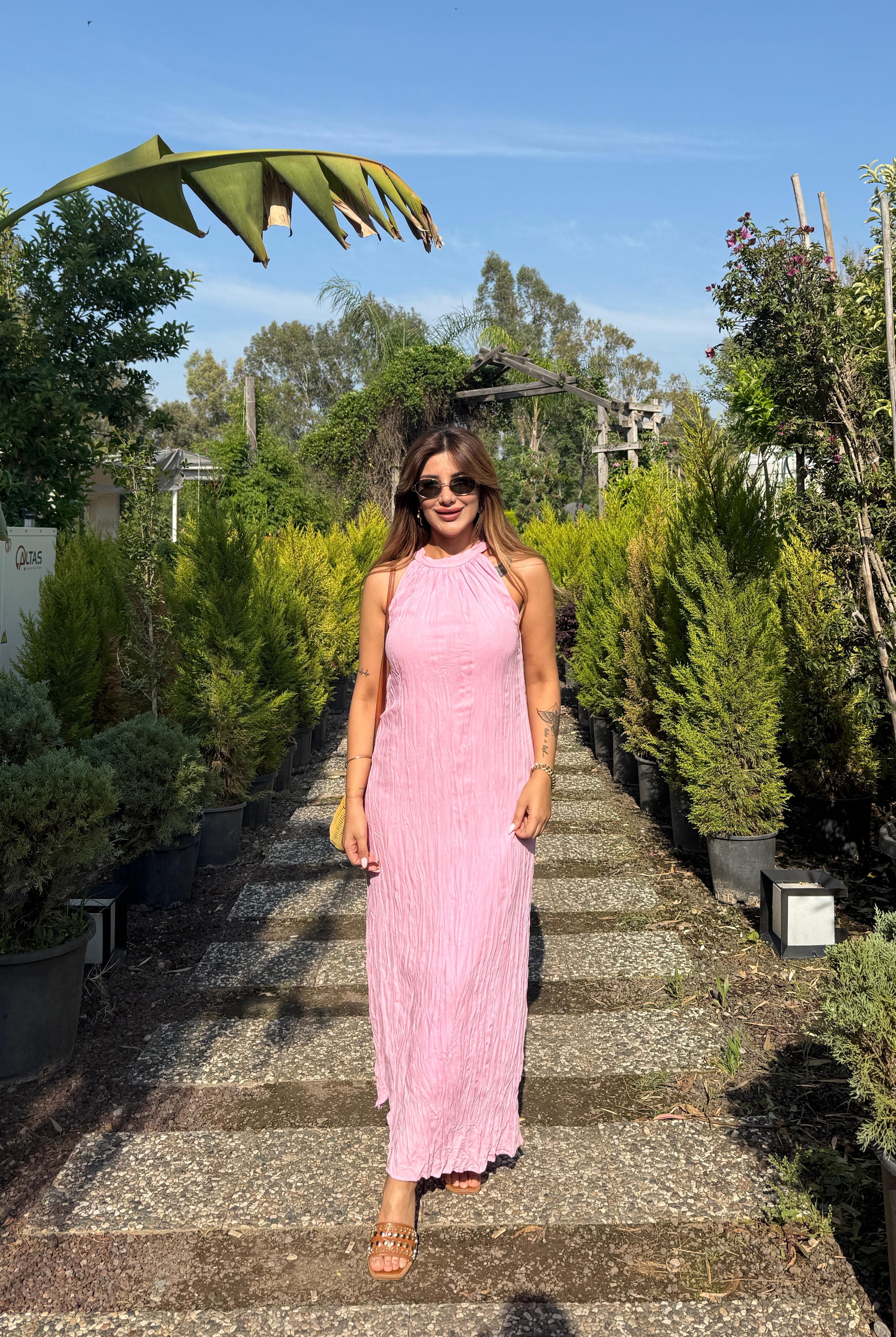 JİNTA HALTER YAKA ELBİSE - PEMBE
